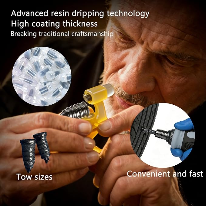 Tire Repair kit with tire Plug Screw Type,Suitable for Cars,Trucks,Motorcycles,SUV,ATV, Heavy Duty Quick Flat tire Puncture Repair Nail kit for Tractor