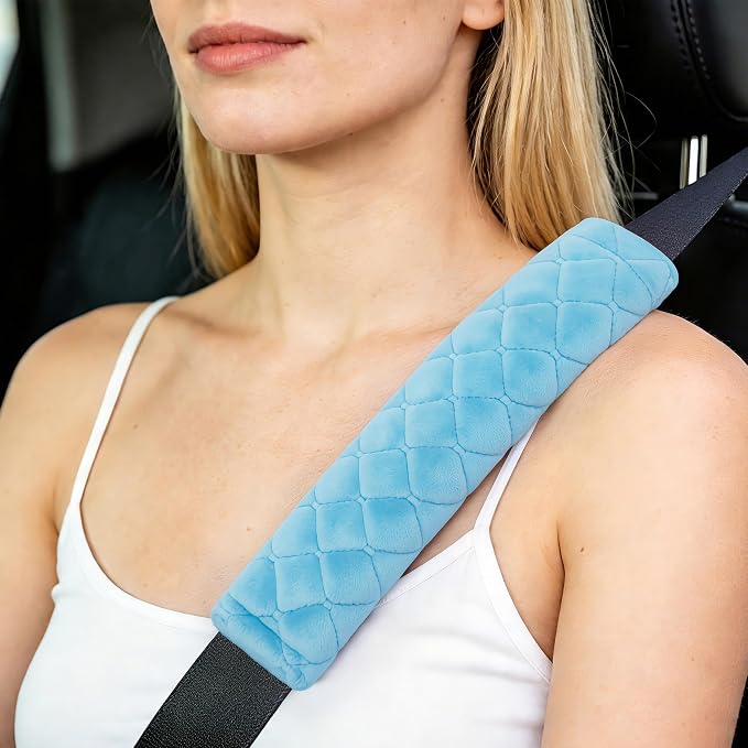 Soft Auto Seat Belt Cover Seatbelt Shoulder Pad Cushions 2 PCS for a More Comfortable Driving Universal Fit for All Cars and Backpack Light Blue