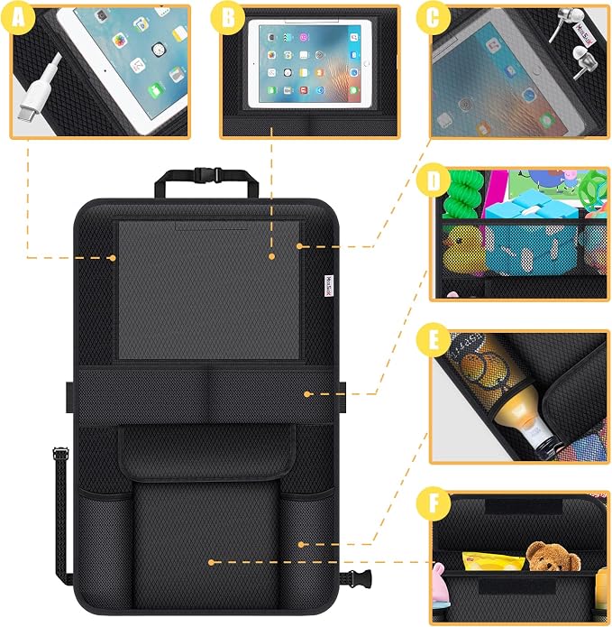 Kick Mats Back Seat Protector, Waterproof Oxford Seat Back Protector, Car Seat Back Protector for Kids, Back of Seat Protector for Kids Feet Car Seat (Black C -2pc)
