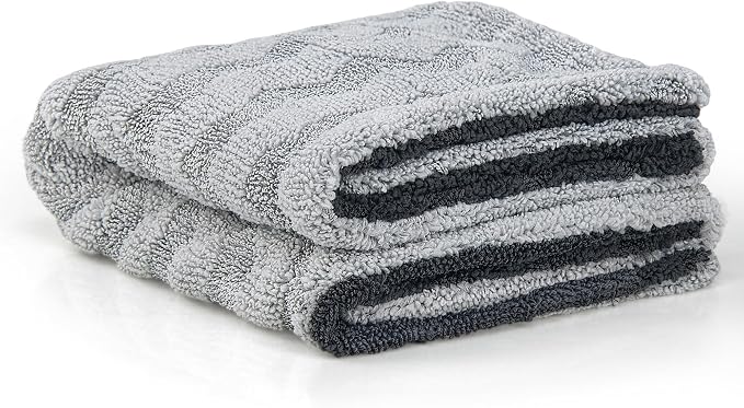 1000GSM Car Drying Towel 18"x24", Edgeless Double Twist Pile, Ultra Absorbent Microfiber Towel, Scratch-Free Lint-Free Streak-Free for Auto Detailing & Car Wash – Wave Silver&Grey