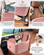 Dog Booster Car Seat for Small/Medium Dogs,Soft Puppy Portable Car Seat with Elevated Cushion,Fits in Front/Back Seat,Fully Detachable and Washable,Easy to Install (Pink, Medium)