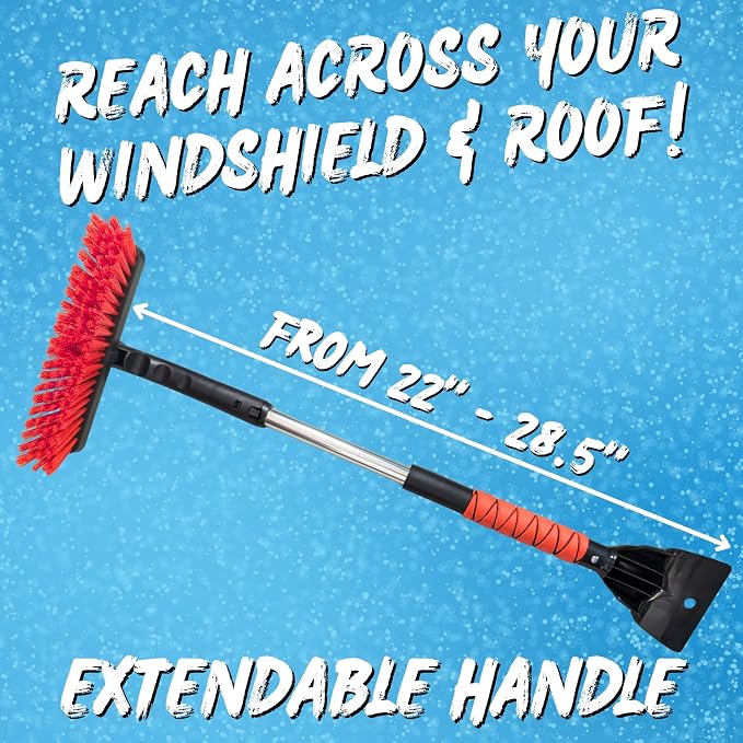 Ice Scraper for Car Windshield with Snow Brush - Telescopic Handle to 28" - Brush End to Clear Snow, Chisel Side for Frost, Claw Side for ICY Chunks