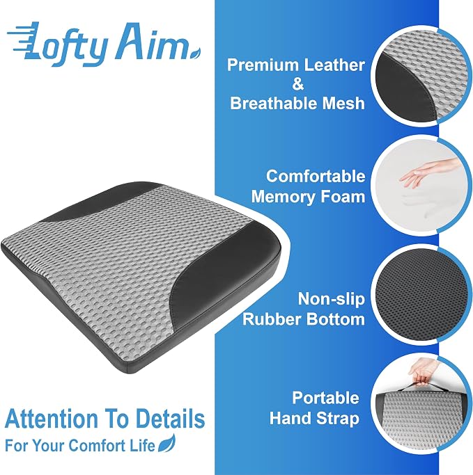Car Seat Cushion, Car Seat Pillow, Automotive Cushion | Memory Foam Car Seat Cushion for Long Driving, Butt Pillow for Pain Relief, Driver Seat Cushion for Car, Office, Black&Gray