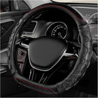 D-Shaped Steering Wheel Cover, Leather Car Wheel Protector with 3D Honeycomb Anti-Slip Design, Universal Breathable Comfy Cover Fits 14.5-15 Inch Steering Wheels, Car Accessories (Black)
