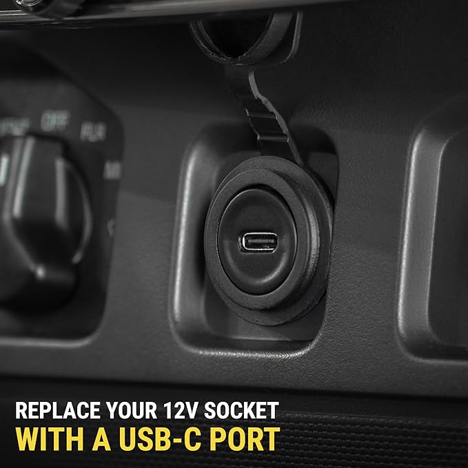 CPDACCKO Dash Mount Extension with 3 ft Cable, 12V Car Charger with Type-C Port Compatible with Apple CarPlay/Android Auto with USB-C to USB-A Adapter, Power Socket for Car, Truck, Boat