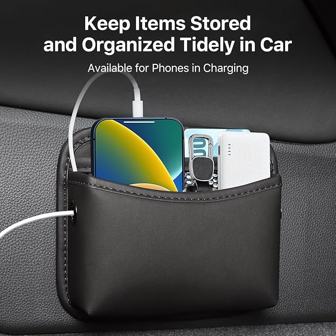 2Pack Car Side Pocket Organizer, Universal Small PU Leather Sewn Car Seat Side Pocket Pouch, Multifunctional Console Side Organizer Bag for Phone, Keys, Sunglasses and Wallet (Brown)
