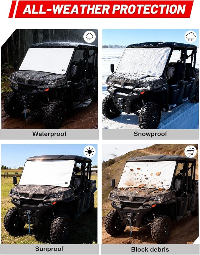 UTV Windshield Snow Cover Compatible with Cfmoto Uforce 1000/1000 XL 2019-2025 and U10 Pro, Waterproof Transport Windshield Protector for Ice and Snow (White)