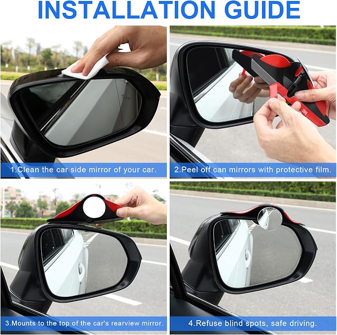 Car Blind Spot Mirror with Side Mirror Rain Guard 2 Pack, Carbon Fiber 2-in-1 Rear View Rain Mirror Covers, 360 Drgree Adjustable Convex Mirror, Automotive Exterior Accessories