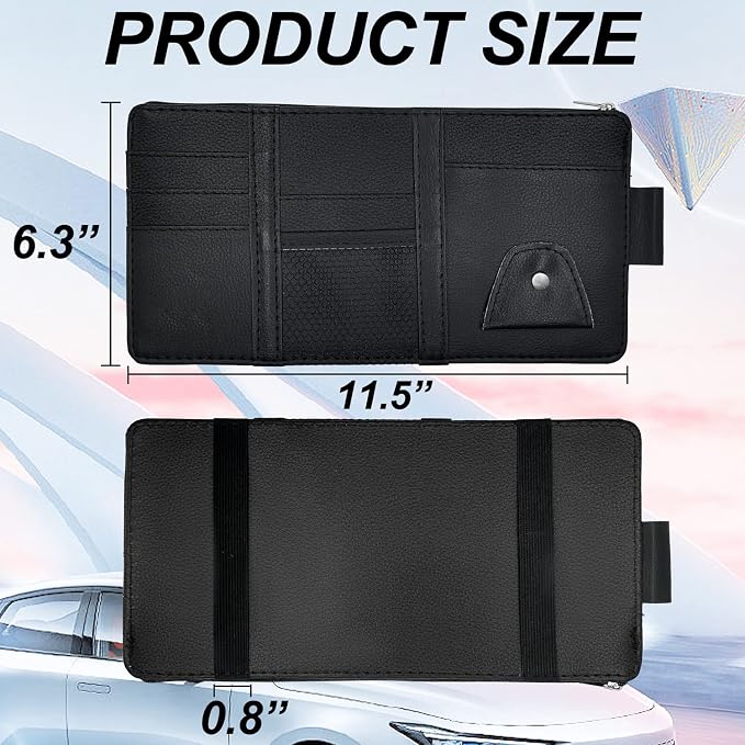 Car Sun Visor Organizer, Auto Interior Accessories Pocket Organizer Visor Storage Pouch Sunglasses Holder with Zipper Pocket for Truck, SUV - Black