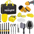 27PCS Car Detailing Kit Auto Cleaning Tools Wash Set with Storage Carry Bag Home Use for Interior Exterior Deep Clean Polish Car Care Windshield Dashboard Seat Air Vents Wheels Tires, Yellow