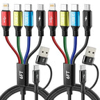 Dual USB-C 4 in 2 Multiple Charging Cable for All Devices with USBC/Lightning/Micro Ports,Type C Cable iPhone Charger Cord,Travel Car Charger for iPhone Series,Android,iPad,Kindle,PS - 2Pack/6Ft
