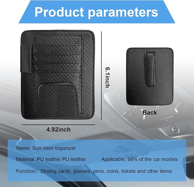 Car Sun Visor Organizer, Auto Visor Organizer and Storage, Registration and Document Holder, Vehicle Accessories for Sunglasses Document Card Pen Driver License (Carbon Fiber Black)