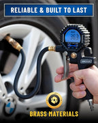 GERCHWAY Digital Tire Pressure Gauge with Inflator (3-200 PSI), Heavy Duty Air Chuck and Compressor Accessories with Swivel Air Chuck, Longer Hose, Large Display (0.1 Res)