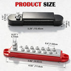 Marine Bus Bar 12V 150A 1/4" Stud Power Distribution Block, 12 Volt DC Battery Busbar, Automotive Buss Bar 12v for Car, Boat and Solar Wiring (Black+Red)