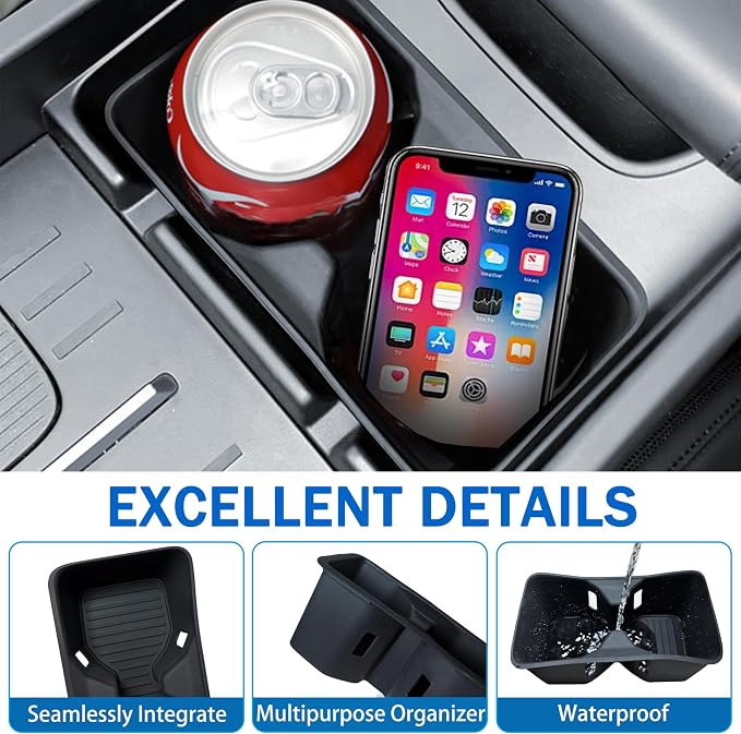 Cup Holder Insert for Hyundai Santa Fe 2026 2025 2024 Accessories Center Console Silicone Cup Holder Bottle Holder Organizer Non-Slip Interior Decoration for Hyundai Santa Fe 2024-2026 Black