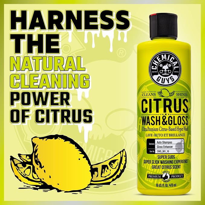 Citrus Wash & Gloss Foaming Car Wash Soap - High Suds Formula Foam Cannon Soap for Foam Blasters, or Bucket Washes - Safe on Paint, Clear Coat, and Wax, Citrus Scent - 16 oz