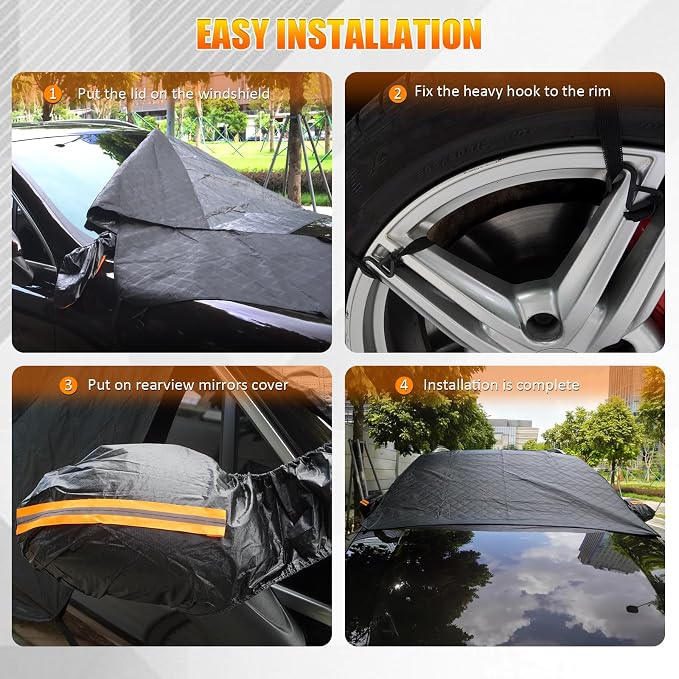 Car Windshield Snow Ice Cover with Side Mirror Covers, Windshield Snow Ice Cover with Magnetic Edges Used for Snow Protection, Rain and Sun, Fits for Most Cars, SUV(61"x47")