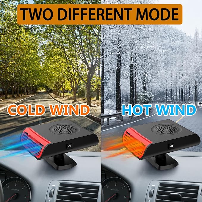 Portable 12V Car Heater for Vehicle, 2-in-1 150W Fast Car Defroster Windshield Heater with 360° Rotation, Plug into Cigarette Lighter for Car,Truck,SUV,RV, Thanksgiving Gift