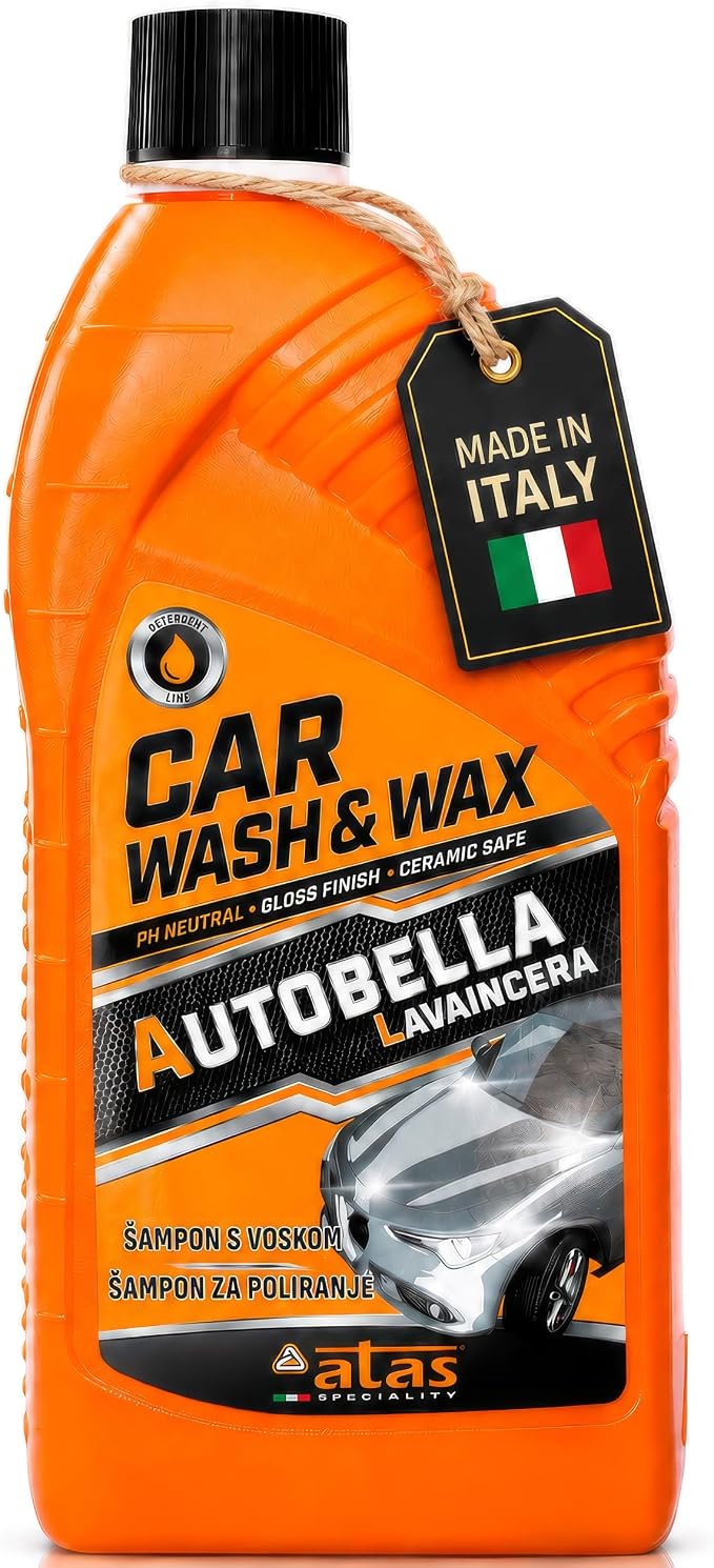 Car Wash and Wax – High Foaming pH Neutral Car Soap, 100:1 Concentrated for More Washes, Safe for Wax & Ceramic, Glossy Finish, For Foam Cannon & Bucket – Premium Italian Formula, 33.8 Oz