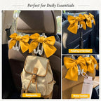 2PCS Satin Bow Pearl Car Seat Headrest Hooks – Car Bag Holder & Vehicle Hanger for Purses – Cute Coquette Aesthetic Interior Decoration – Cute Auto Organizer Accessories Universal (Glod)