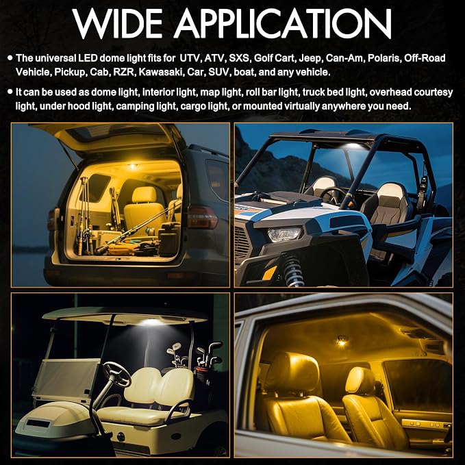 UTV Dome Light 12V Wired, Interior Dome Light with Switch Waterproof Universal LED Roll Bar Mount Roll Cage Lights Cab Map Lights for UTV Polaris RZR Ranger SXS - White/Amber