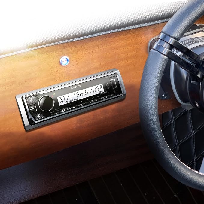 KMR-M332BT Car & Marine Stereo - Single Din, Bluetooth Audio, USB MP3, Aux in, AM FM Radio SiriusXM Ready, Weatherproof, Multi Color Illumination