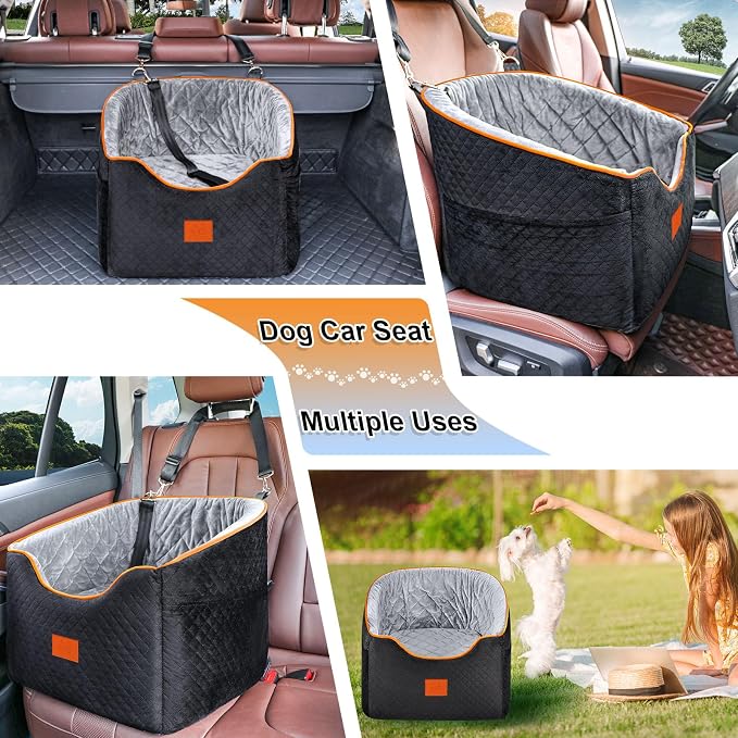Dog Car Seat for Small Dogs, Memory Foam Booster Dog Seat for Dogs up to 35 lbs, Elevated Pet Car Seat, Travel Safety Pet Seat with Washable Removable Cover, Storage Pockets (Green)