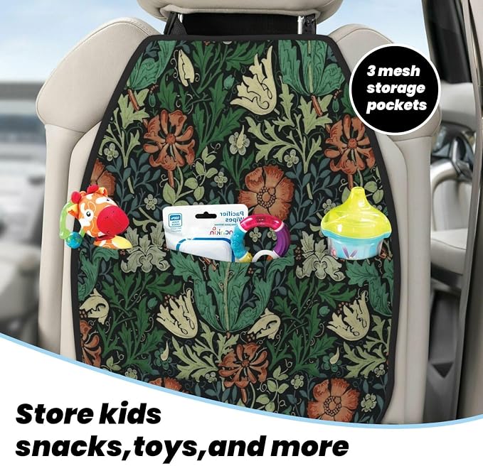 William Morris Compton Vintage Floral Art Car Seat Back Kick Protectors Kick Mats With Storage Pockets For Vehicles To Protect From Dirt Mud Scratches 2 Pack