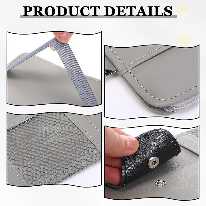 2 Packs Car Sun Visor Organizer, Sunglasses Holders for Car Sun Visor PU Auto Interior Accessories Storage Travel Document Holder with Multi Pocket (Black, Gray, 12.2 x 6.1 Inches)