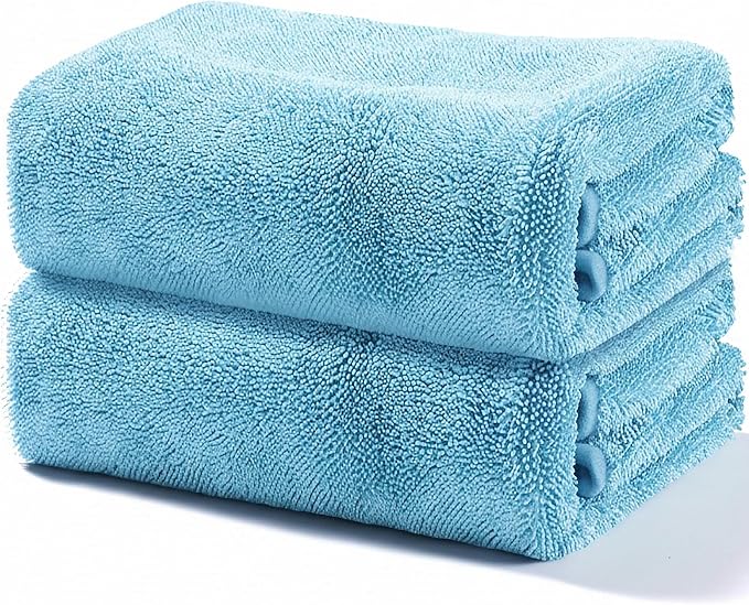 Microfiber Towels for Cars, 2 Pack 63" x 29.5" Car Drying Towel, Blue Reusable Car Towel, Quick Drying Car Microfiber Cleaning Cloth for RVs, SUVs, Trucks