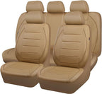 Piping Leather Seat Cover,Universal FIT with Composite Sponge Inside,Airbag Compatible and Reserved Opening Holes,Inside zipper for Cars,Sedan,SUV,Truck(Full Set,Beige with Tan Piping-Stripe)