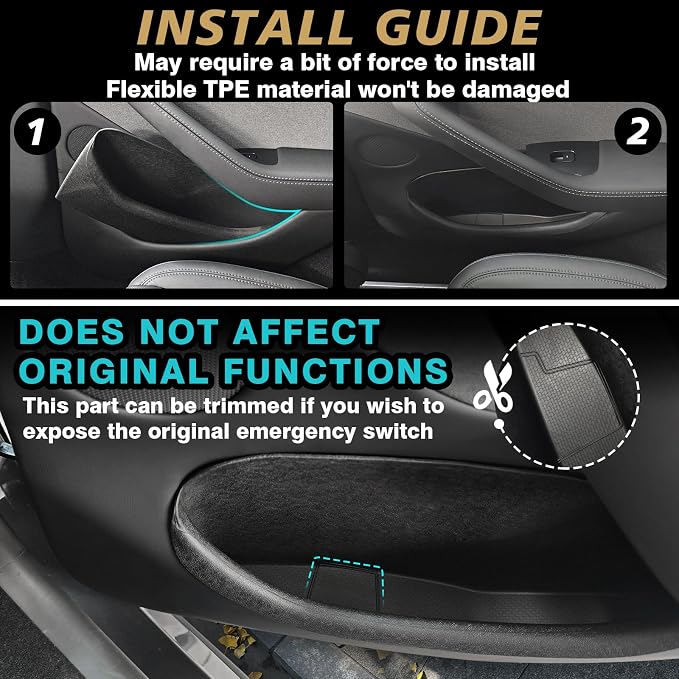 4PCS Door Organizer Tray Compatible with 2026 Model Y Juniper Performance/Premium/Standard Accessories Anti-Slip Easy to Clean Front & Rear Door Side Pocket Storage Box Tray (Full-Wrap)