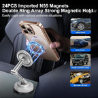 All-Metal Alloy Long Arm Magnetic Suction Cup Car Phone Mount(Silver) | Strong Powerful Magnetic Heavy-Duty Windshield Dash 360° Mechanical Rotation Cell Mobile Phone Vehicle Bracket for All Cars