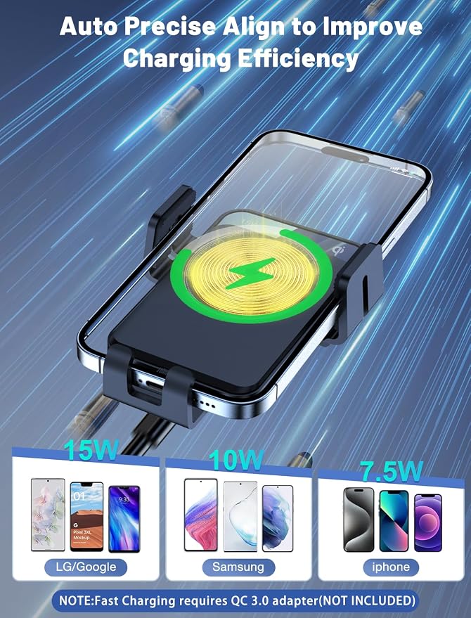 Wireless Car Charger, Auto-Clamping Car Mount 15W/10W/7.5W Fast Charging Air Vent Car Phone Mount Compatible with iPhone 15/14/13/13 Pro/12 Pro Max/12 pro/12/11/10 Series, Samsung Galaxy Series
