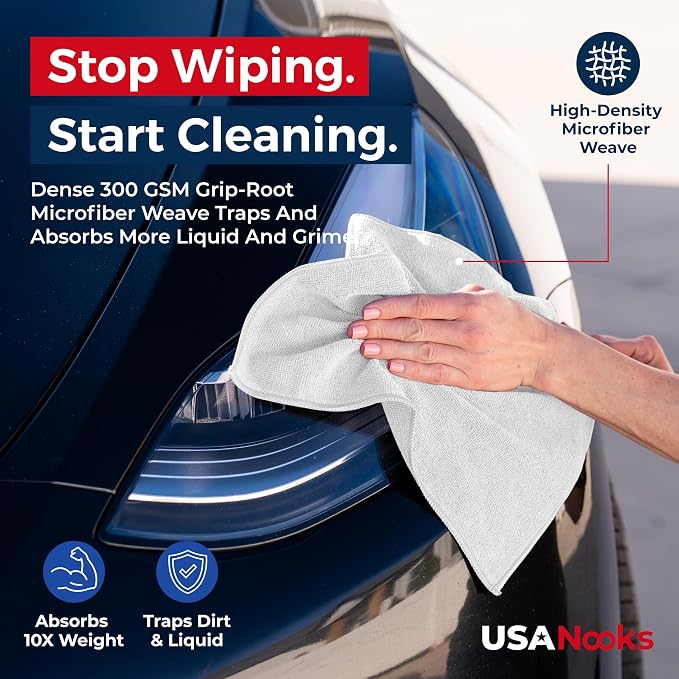 Microfiber Cleaning Cloth - White - 8Pcs (12.5x12.5 inch) High Performance - 1200 Washes, Ultra Absorbent Car Towel Traps Grime & Liquid for Streak-Free Mirror Shine - Car Washing Cloth