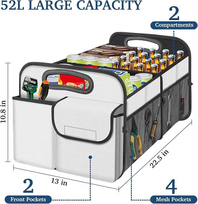 Femuar Car Trunk Organizer, Car Storage Organizer with Large Capacity Waterproof Collapsible Trunk Organizer for Car Suv/Jeep/Sedan (Beige, Standard)