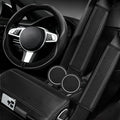 6 PCS Car Steering Wheel Cover Set, Microfiber Leather Steering Wheel Covers Universal 14.5-15 inch, Center Console Cover, Seat Belt Cushion, Cup Coaster, Car Accessories Set Black Grey