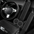 6 PCS Car Steering Wheel Cover Set, Microfiber Leather Steering Wheel Covers Universal 14.5-15 inch, Center Console Cover, Seat Belt Cushion, Cup Coaster, Car Accessories Set Black Grey