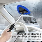 Windshield Cleaner Tool, Car Interior and Exterior Window Cleaning Kit with Extendable Handle & 4 Reusable Microfiber Pads, Auto Glass Wiper Brush Kit for Car & Home Windows (Blue)