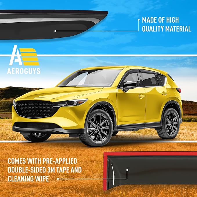 Extra Durable Window Deflectors Tape-On Window Visors Rain Guards Fit for Mazda CX-5 2017-2025, Sun Visors, Wind Vent for Shades, Exterior Car Accessories - 6pcs. AG0661