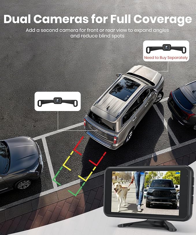 5“ Wireless Backup Camera with 1080P Dual-Channel Monitor | Easy Install for Powered by USB Boost Cable, Stable Real-Time View, IP69K Waterproof Night Vision for Car SUV Truck Pickup