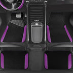 Faux Leather Steering Wheel Cover and Waterproof Car Floor Mats,Universal Car Combo Fit for 95% Sedan,SUV,Cars,14.5-15inch Sporty Anti-Slip Safety Comfortable Design(Black＆Purple)