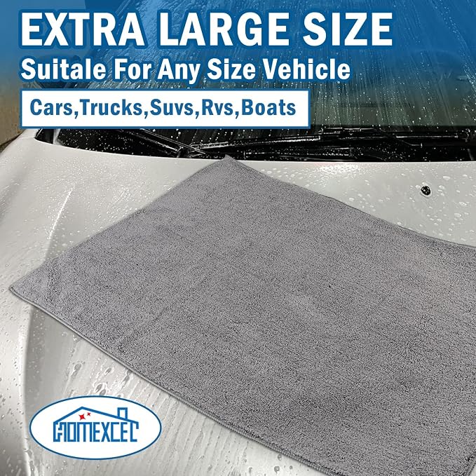 Professional Large Microfiber Car Drying Towels 4 Pack, Lint Free, Scratch Free, Highly Absorbent Drying Towel for Cars, SUVs, RVs, Trucks, and Boats,31" x 24 ",Grey