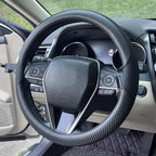 Steering Wheel Cover Universal Standard Size 14.5-15 inch, Breathable Microfiber Leather, Anti-Slip, Non-Folding Packaging, Fits Most Cars SUVs Trucks, Black with Carbon Fiber