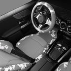 Cow Print Faux Leather Car Seat Covers & Cow Car Mats & Cow Steering Wheel Cover Seat Belt Pads Universal fit for SUV,Van,Saden,Truck Cute Car Accessories Automobile Interior Sets All Gray