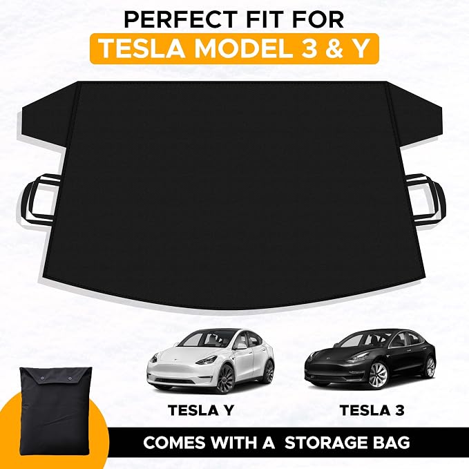 Snow Cover for Tesla Model 3/Y| Windshield Cover for Ice and Snow | Heavy-Duty 600D Oxford Fabric with Windproof Double Elastic Straps | Waterproof & Sag-Proof