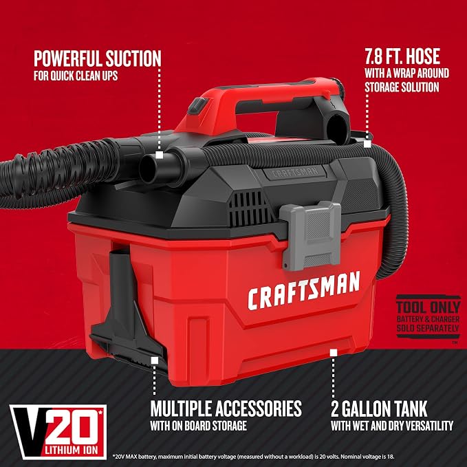 CMCV002B 20V Max 2 gallon Wet Dry Vac (Tool Only) - Amazon Vine