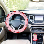Crochet Steering Wheel Cover Set,Cute Car Steering Wheel Cover Boho 14-15in,Pink Strawberry Granny Square Pattern,Women Car Accessories (Pink (Steering+Shift Knob) Cover)