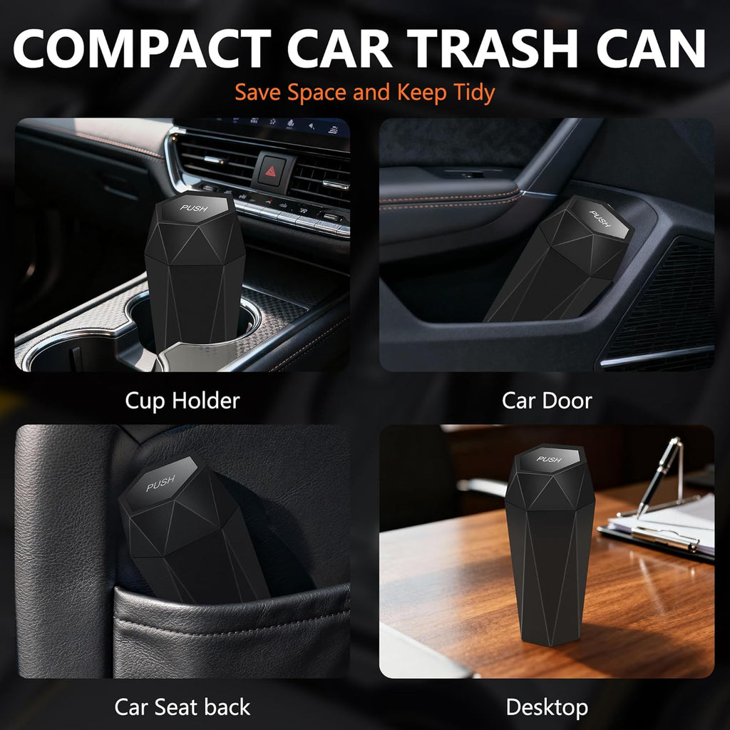 Leakproof Car Trash Can with Lid (2-Pack) — Compact Litter Bin