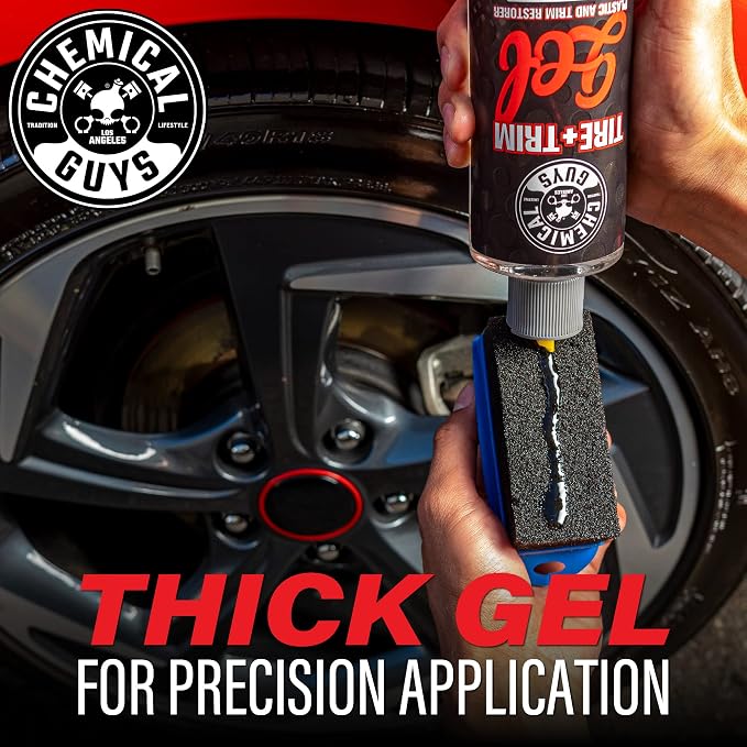 Tire And Trim Gel For Plastic And Rubber, Restores Faded Tires, Trim, And Bumpers, Enhances Shine And Protection, Safe For Cars, Trucks, SUVs, Motorcycles, RVs & More, 16 Fl Oz